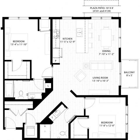 floor plan of the first level of a two story residence with an open floor plan